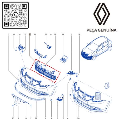 RN 41174R 622541174R Grade Dianteira Renault Sandero 2017 A 2021 2